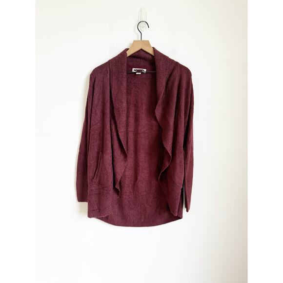 Barefoot Dreams NWOT CozyChic Circle Lounge Cardigan Aubergine Deep Red Medium - Picture 3 of 5